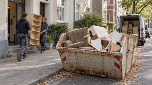 Sperrmüllcontainer vor einem Wohnhaus beim Umzug in Dortmund