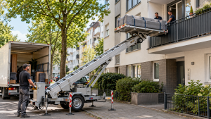 Gesichertes Sofa auf einem Möbellift in Dortmund